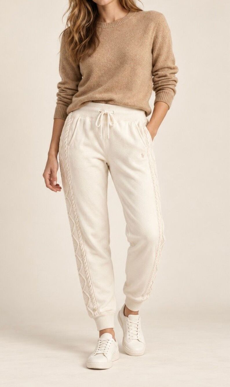 Polo Ralph Lauren Cable Knit Jogger Pants Ivory Size S
